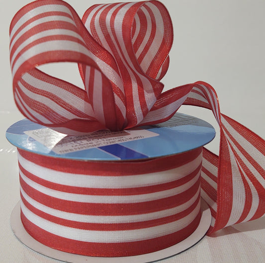 Red/White Multi Lines Wired Ribbon