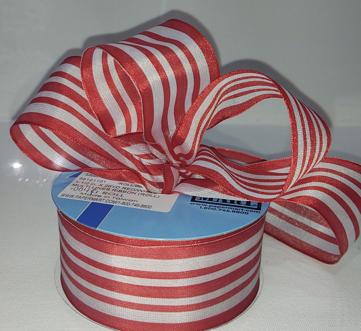 Red/White Multi Lines Wired Ribbon