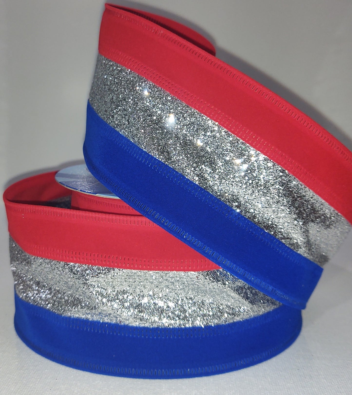 Royal/Silver/Red Tri-colored Wired Ribbon