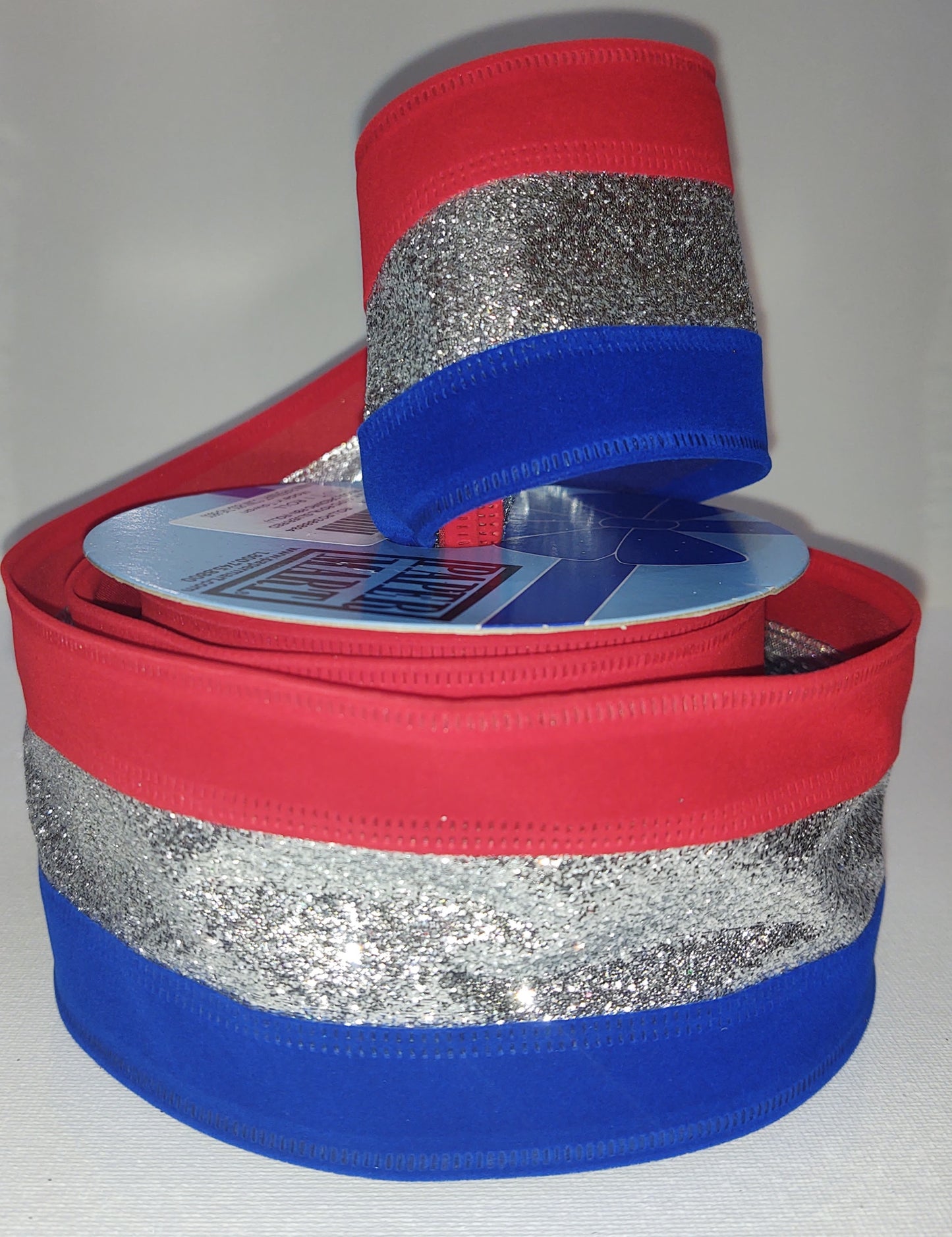 Royal/Silver/Red Tri-colored Wired Ribbon