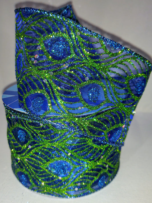 Peacock Sparkle Sheer Wired Ribbon