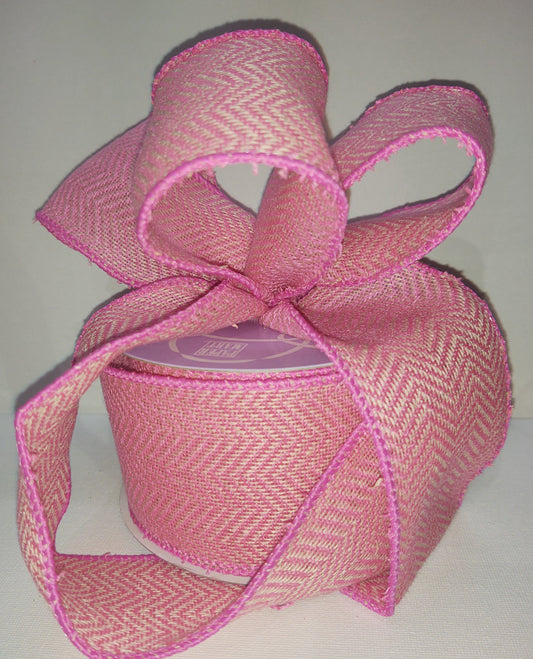 Pink Hana Herringbone Wired Ribbon