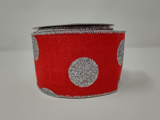 Red Glittered Multi Dots Wired Ribbon