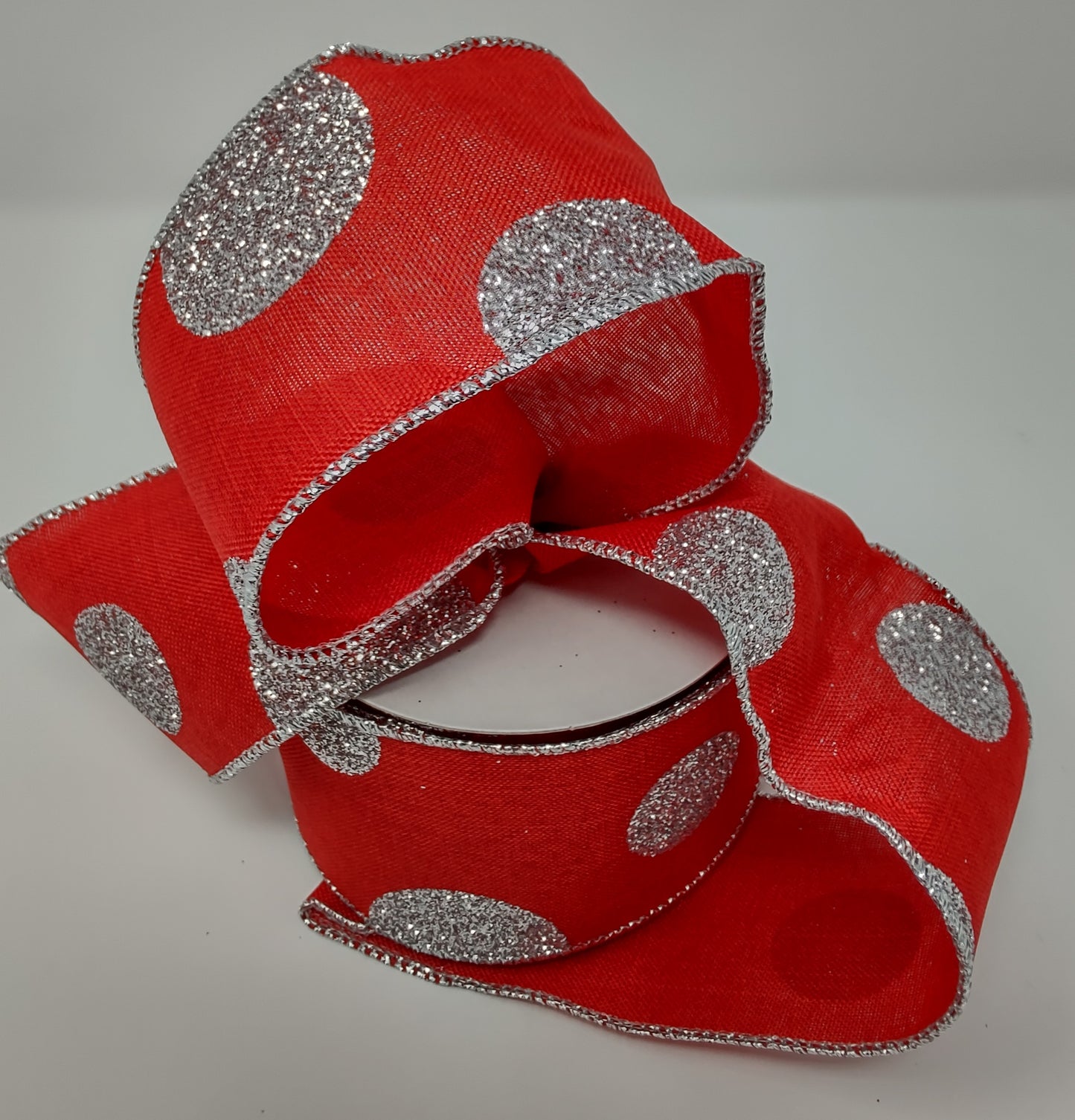 Red Glittered Multi Dots Wired Ribbon
